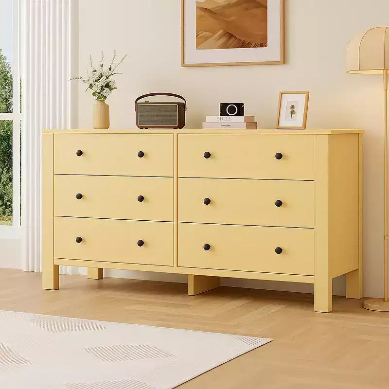 Acekool White 6 Drawer Dresser for Bedroom, Modern Wide Storage Chest with Black Handles, Organizer Cabinet for Entryway, Hallway, Office