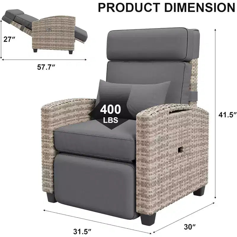 COZONY Wicker Reclining Patio Chair, Adjustable Back & Footrest, 150 Lay Flat Recliner