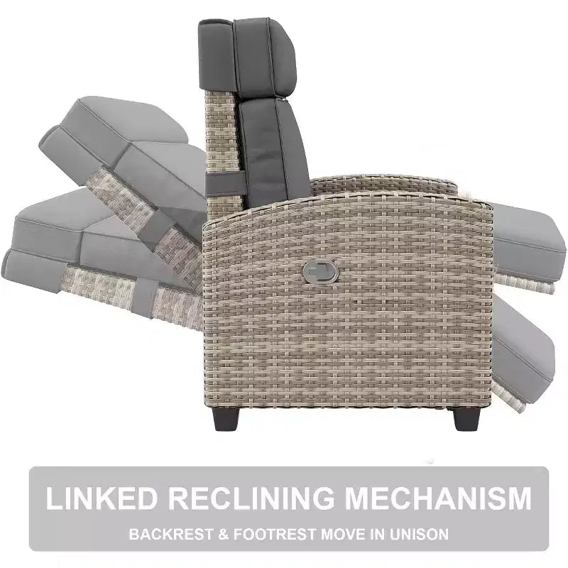 COZONY Wicker Reclining Patio Chair, Adjustable Back & Footrest, 150 Lay Flat Recliner