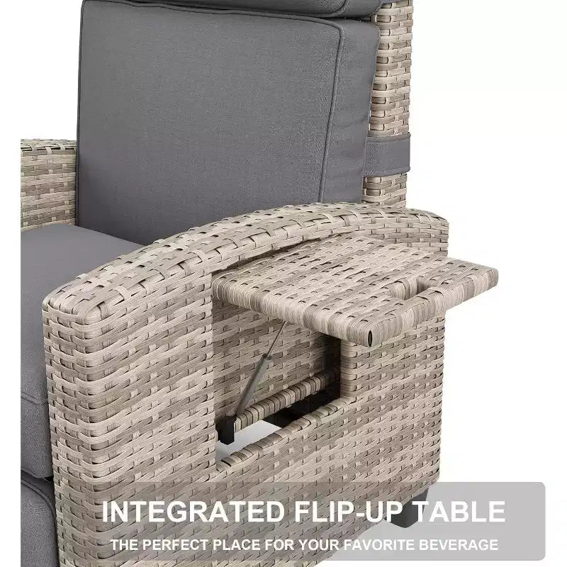 COZONY Wicker Reclining Patio Chair, Adjustable Back & Footrest, 150 Lay Flat Recliner
