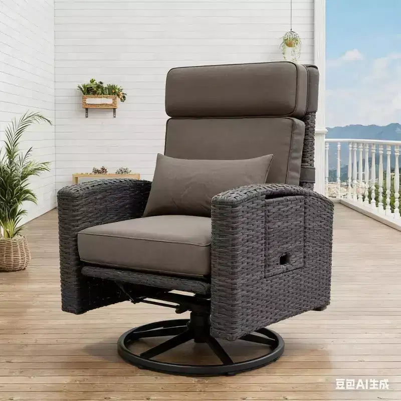 COZONY Wicker Reclining Patio Chair, Adjustable Back & Footrest, 150 Lay Flat Recliner