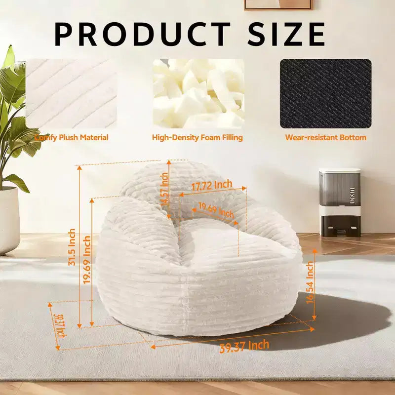 TUYOHW Oversized Bean Bag Sofa for Adults, Bean Bag Couch with Removable Cover&High-Density Foam, Comfy Chairfor Bedroom and Living Room