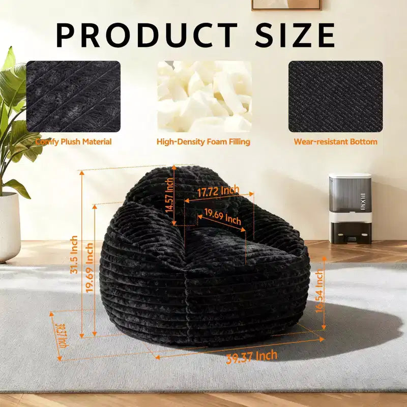 TUYOHW Oversized Bean Bag Sofa for Adults, Bean Bag Couch with Removable Cover&High-Density Foam, Comfy Chairfor Bedroom and Living Room