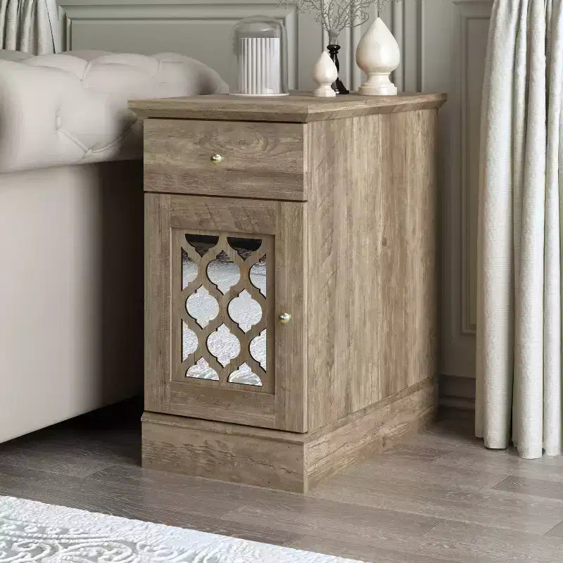 Galano End Table with Drawer and Cabinet Storage 22 W 14 D 25 H