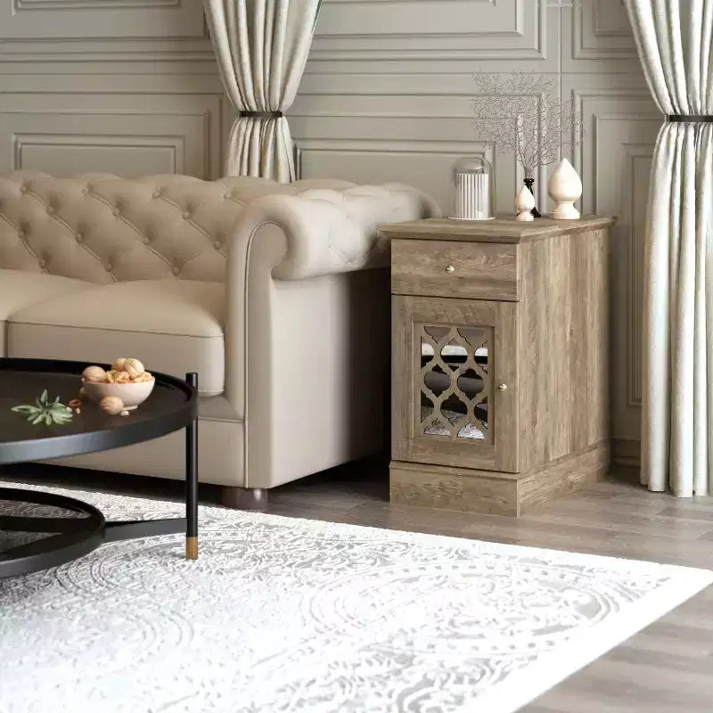 Galano End Table with Drawer and Cabinet Storage 22 W 14 D 25 H