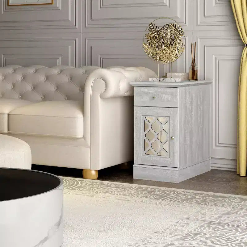 Galano End Table with Drawer and Cabinet Storage 22 W 14 D 25 H