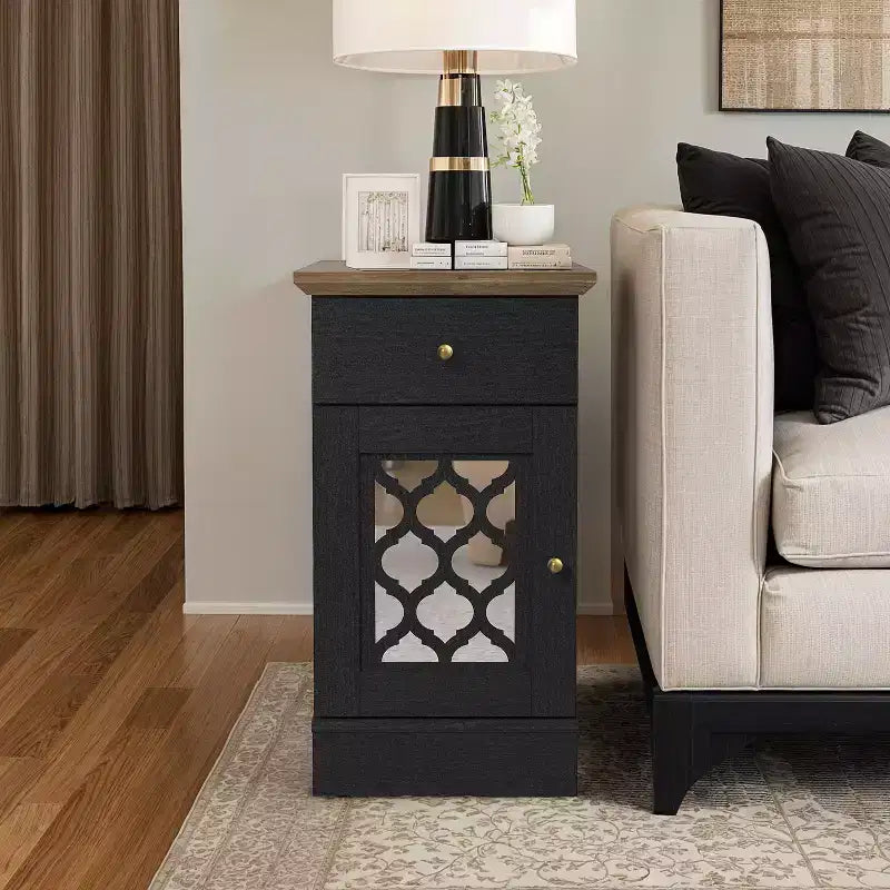 Galano End Table with Drawer and Cabinet Storage 22 W 14 D 25 H