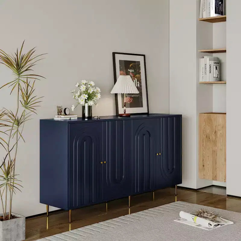 TUYOHW Lacquered 4 Door Wooden Cabinet Sideboard,Console Table with Gold Knobs,Adjustable Shelves,Buffet Server Storage for Entryway,Dining Room