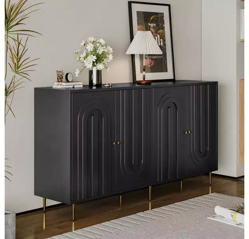 TUYOHW Lacquered 4 Door Wooden Cabinet Sideboard,Console Table with Gold Knobs,Adjustable Shelves,Buffet Server Storage for Entryway,Dining Room