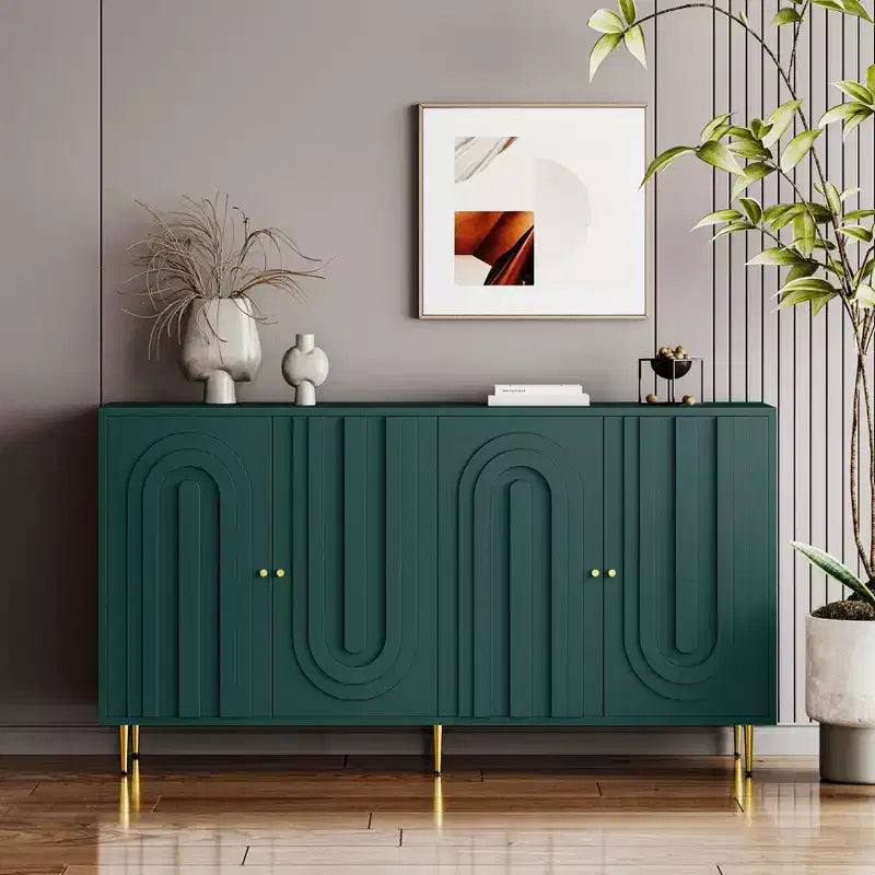 TUYOHW Lacquered 4 Door Wooden Cabinet Sideboard,Console Table with Gold Knobs,Adjustable Shelves,Buffet Server Storage for Entryway,Dining Room