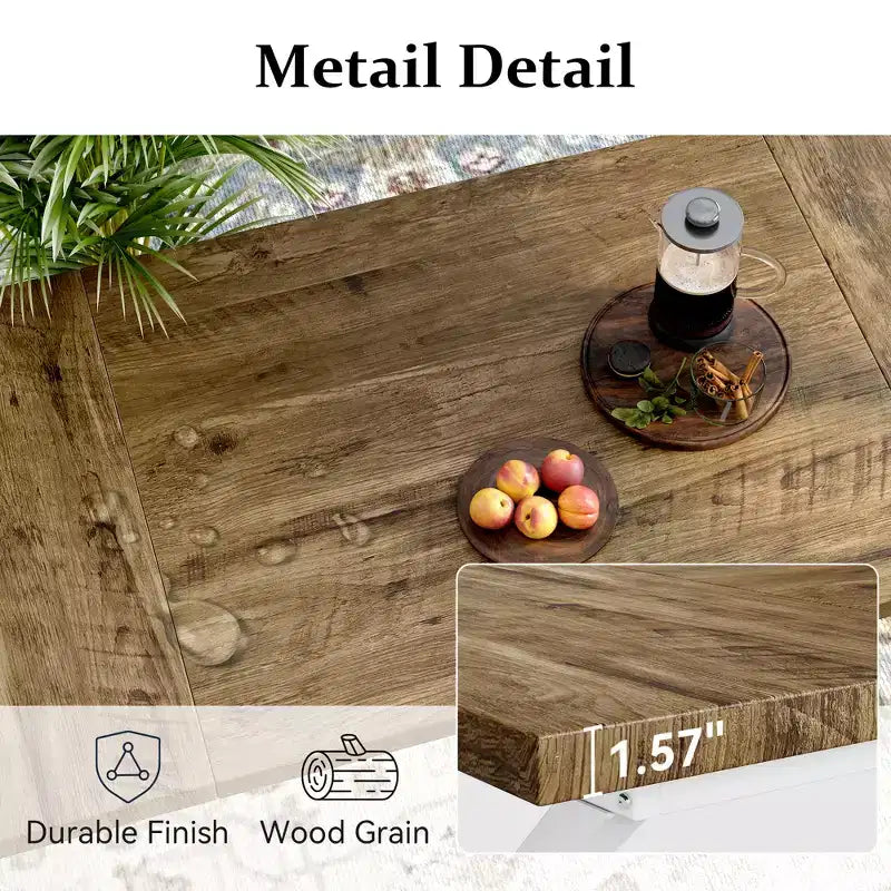 Dyonery 70.8 Farmhouse Dining Table for 6-8 Metal Base & Solid Wood Top, Water-Resistant, Easy Assembly