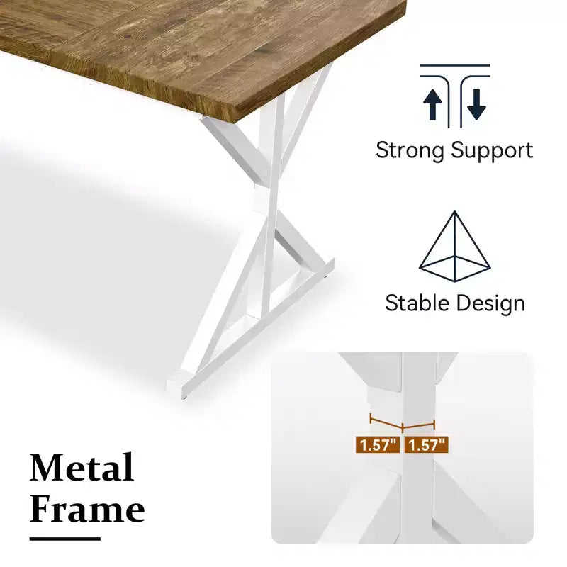 Dyonery 70.8 Farmhouse Dining Table for 6-8 Metal Base & Solid Wood Top, Water-Resistant, Easy Assembly