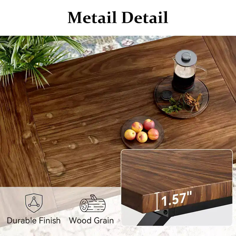 Dyonery 70.8 Farmhouse Dining Table for 6-8 Metal Base & Solid Wood Top, Water-Resistant, Easy Assembly
