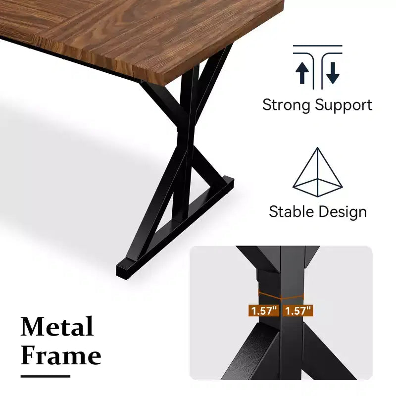 Dyonery 70.8 Farmhouse Dining Table for 6-8 Metal Base & Solid Wood Top, Water-Resistant, Easy Assembly