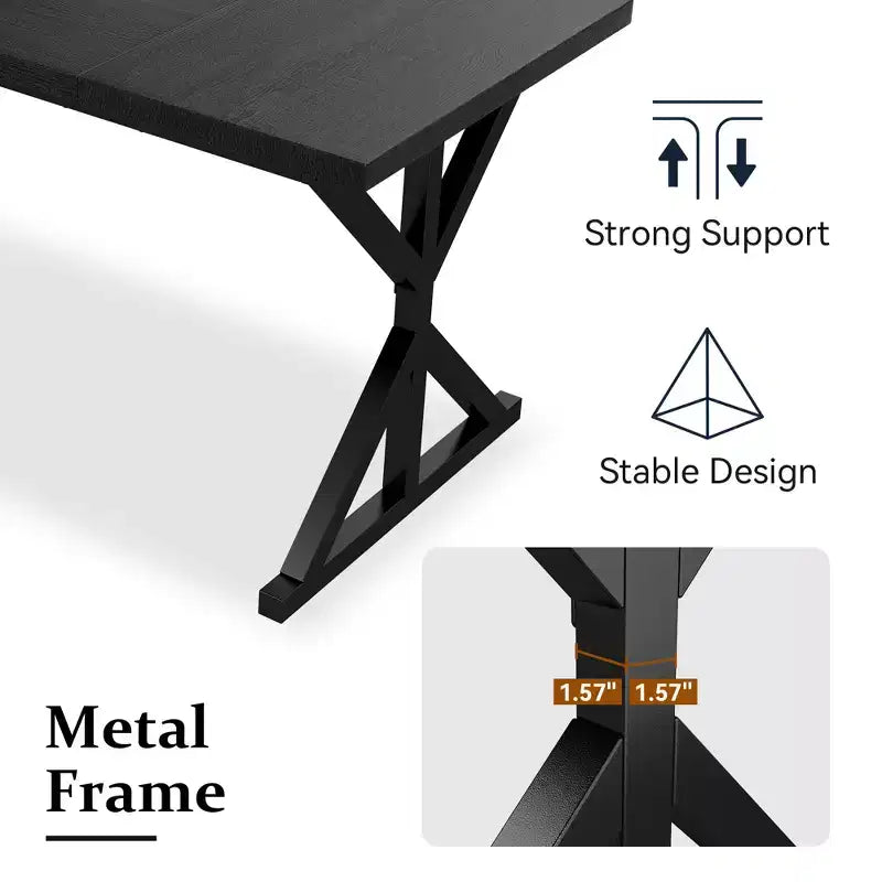 Dyonery 70.8 Farmhouse Dining Table for 6-8 Metal Base & Solid Wood Top, Water-Resistant, Easy Assembly