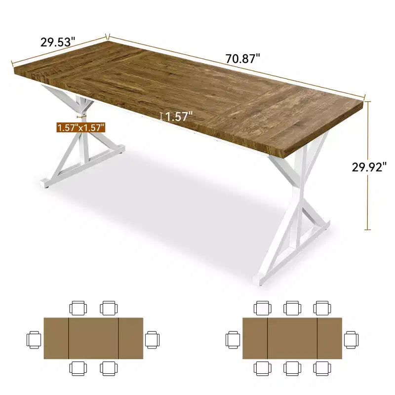 Dyonery 70.8 Farmhouse Dining Table for 6-8 Metal Base & Solid Wood Top, Water-Resistant, Easy Assembly