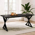 Dyonery 70.8 Farmhouse Dining Table for 6-8 Metal Base & Solid Wood Top, Water-Resistant, Easy Assembly