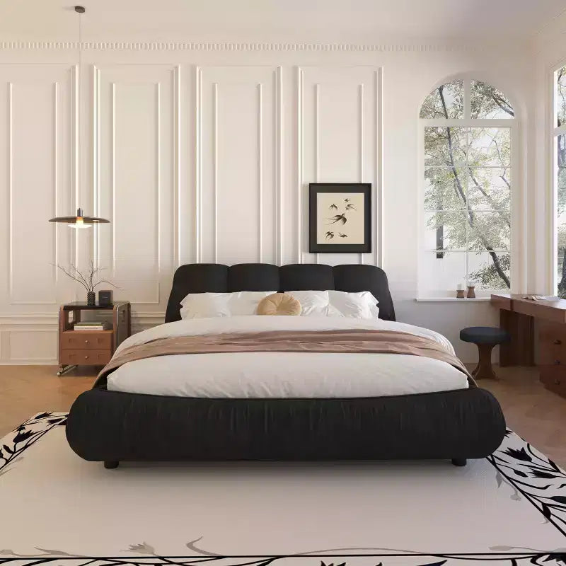 MAYEERTY Queen Size Luxury Upholstered Platform Bed with Oversized Padded Backrset and Solid Wood Frame Black