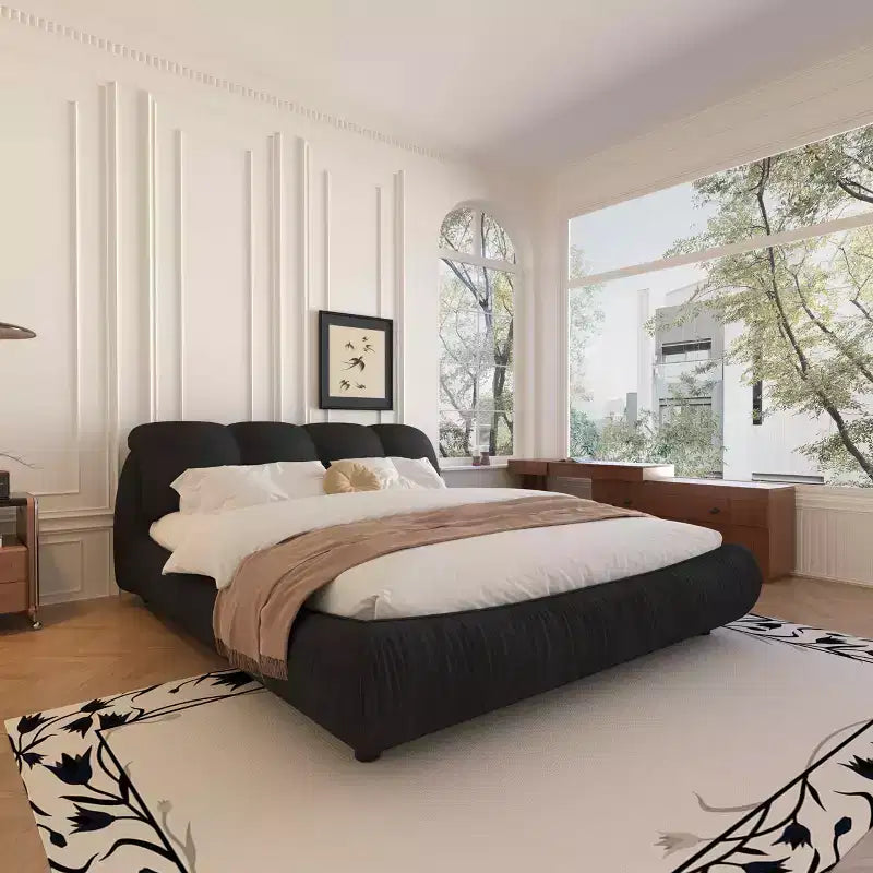 MAYEERTY Queen Size Luxury Upholstered Platform Bed with Oversized Padded Backrset and Solid Wood Frame Black