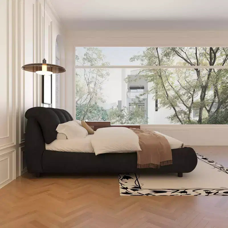 MAYEERTY Queen Size Luxury Upholstered Platform Bed with Oversized Padded Backrset and Solid Wood Frame Black