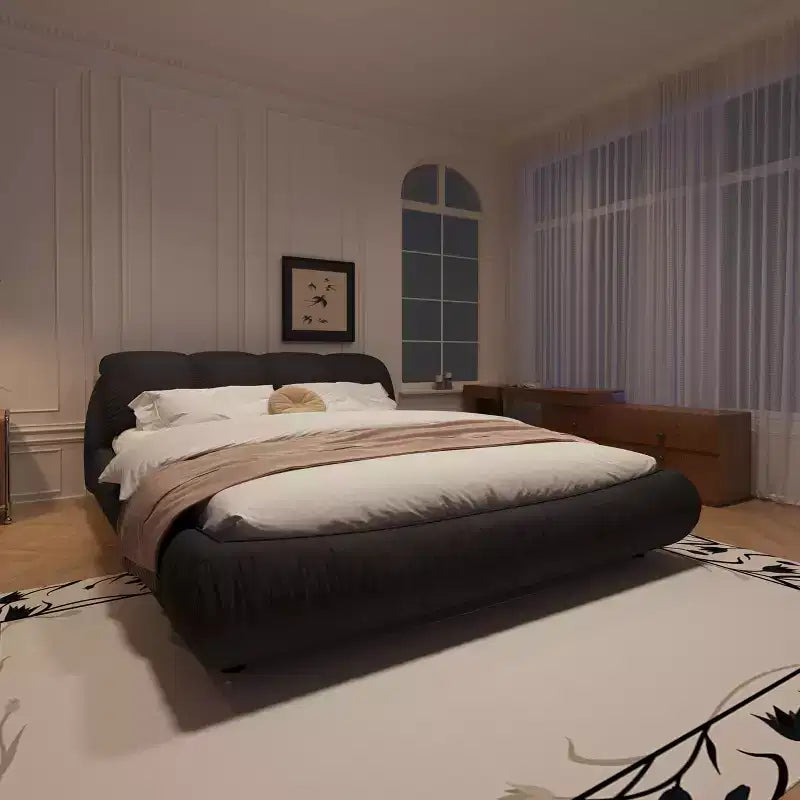 MAYEERTY Queen Size Luxury Upholstered Platform Bed with Oversized Padded Backrset and Solid Wood Frame Black