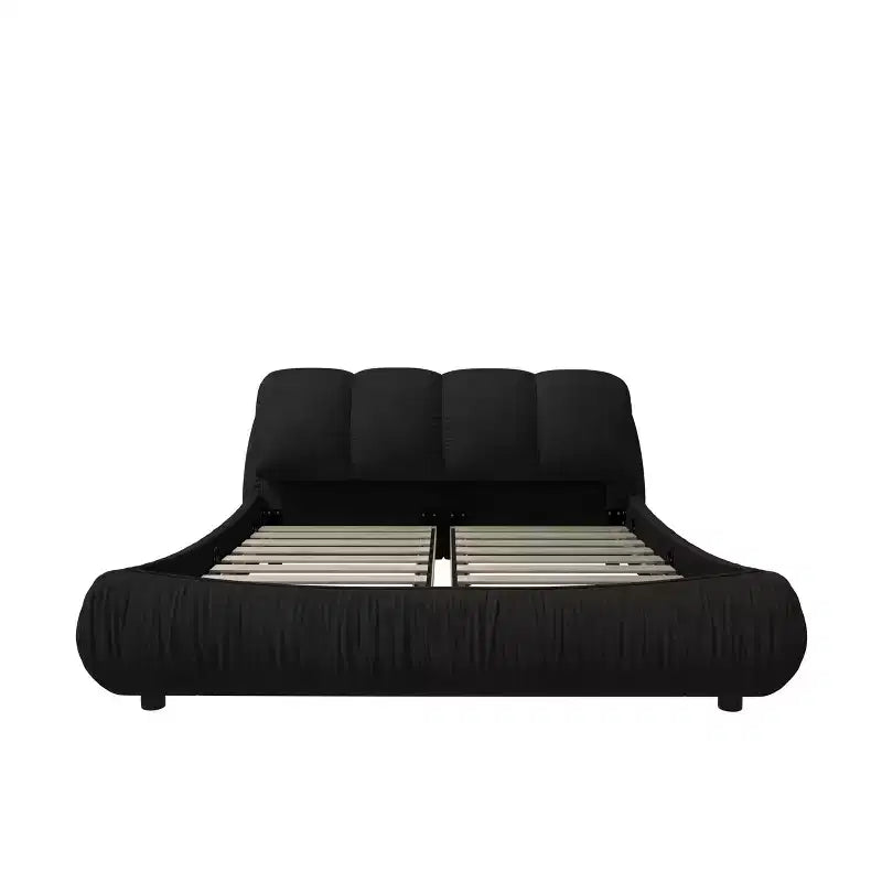 MAYEERTY Queen Size Luxury Upholstered Platform Bed with Oversized Padded Backrset and Solid Wood Frame Black