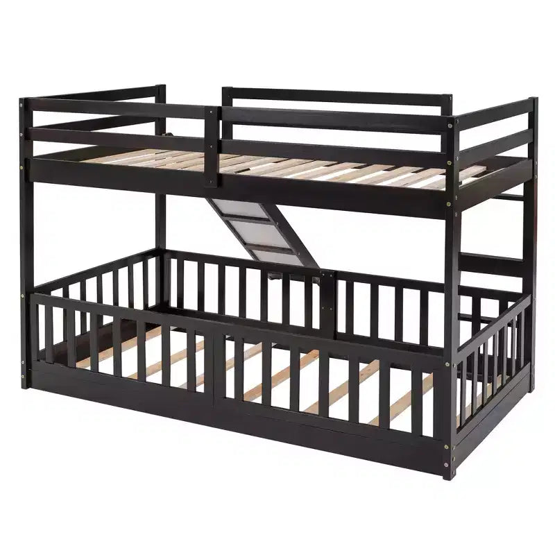 Bellemave Twin Over Twin Bunk Bed with Convertible Slide & Ladder, Solid Pine Wood, Safety Guardrails, Space-Saving Design, White/Gray/Espresso