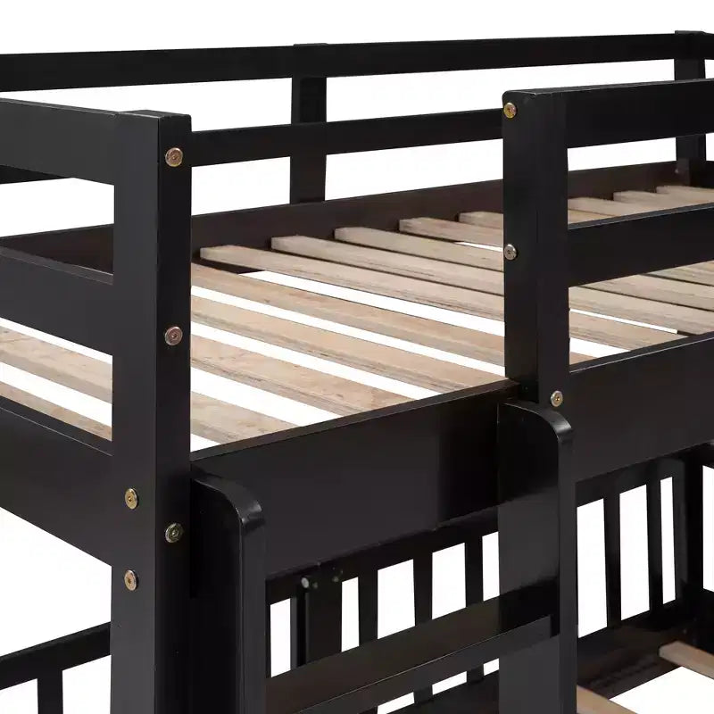 Bellemave Twin Over Twin Bunk Bed with Convertible Slide & Ladder, Solid Pine Wood, Safety Guardrails, Space-Saving Design, White/Gray/Espresso