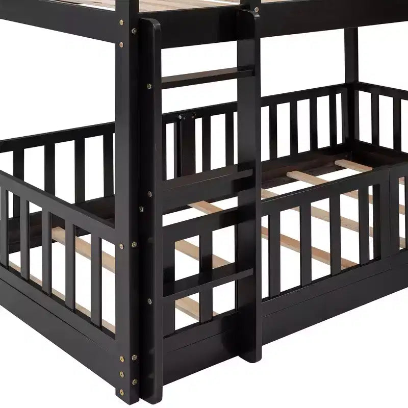 Bellemave Twin Over Twin Bunk Bed with Convertible Slide & Ladder, Solid Pine Wood, Safety Guardrails, Space-Saving Design, White/Gray/Espresso