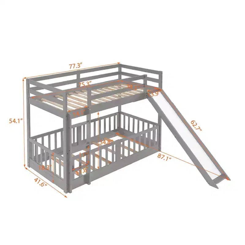 Bellemave Twin Over Twin Bunk Bed with Convertible Slide & Ladder, Solid Pine Wood, Safety Guardrails, Space-Saving Design, White/Gray/Espresso