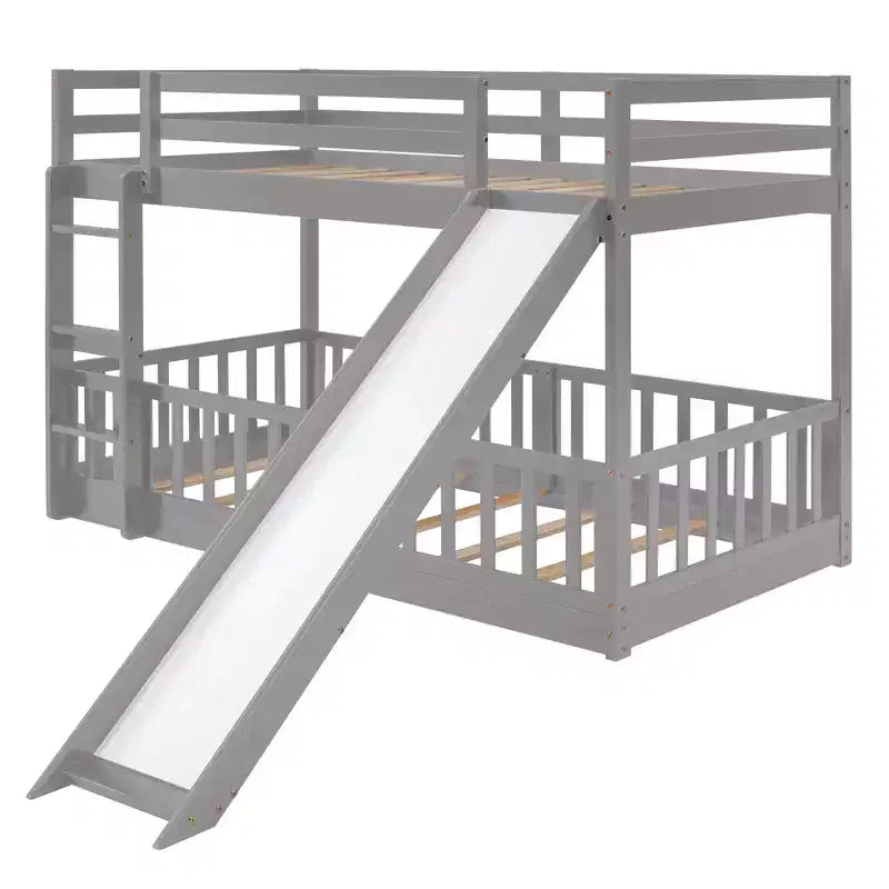 Bellemave Twin Over Twin Bunk Bed with Convertible Slide & Ladder, Solid Pine Wood, Safety Guardrails, Space-Saving Design, White/Gray/Espresso