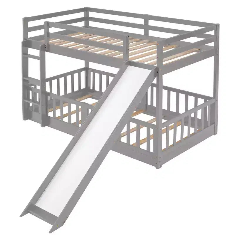 Bellemave Twin Over Twin Bunk Bed with Convertible Slide & Ladder, Solid Pine Wood, Safety Guardrails, Space-Saving Design, White/Gray/Espresso