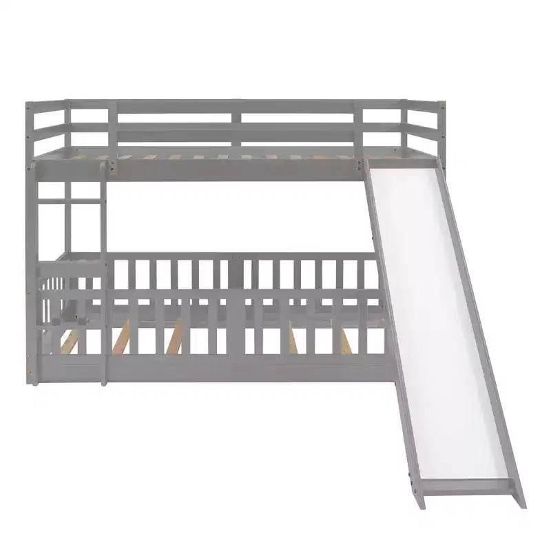 Bellemave Twin Over Twin Bunk Bed with Convertible Slide & Ladder, Solid Pine Wood, Safety Guardrails, Space-Saving Design, White/Gray/Espresso