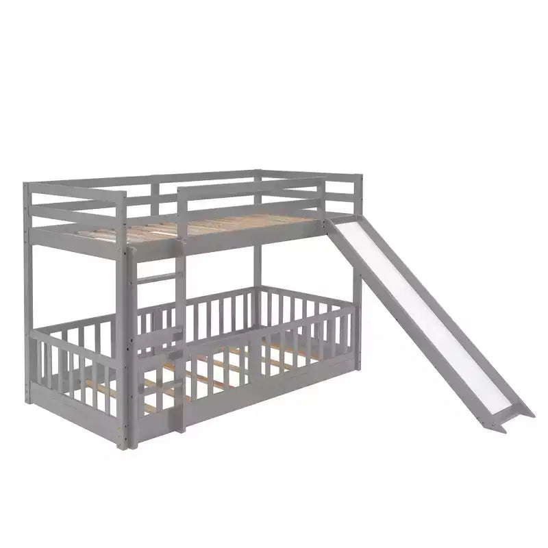 Bellemave Twin Over Twin Bunk Bed with Convertible Slide & Ladder, Solid Pine Wood, Safety Guardrails, Space-Saving Design, White/Gray/Espresso