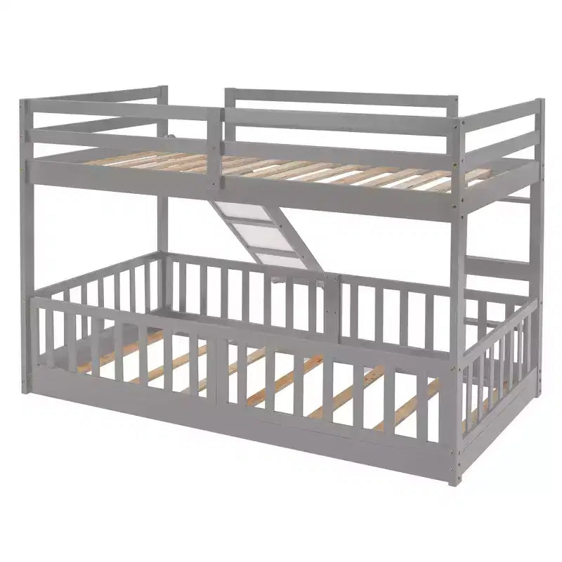 Bellemave Twin Over Twin Bunk Bed with Convertible Slide & Ladder, Solid Pine Wood, Safety Guardrails, Space-Saving Design, White/Gray/Espresso