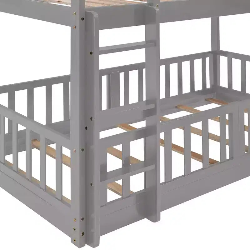 Bellemave Twin Over Twin Bunk Bed with Convertible Slide & Ladder, Solid Pine Wood, Safety Guardrails, Space-Saving Design, White/Gray/Espresso