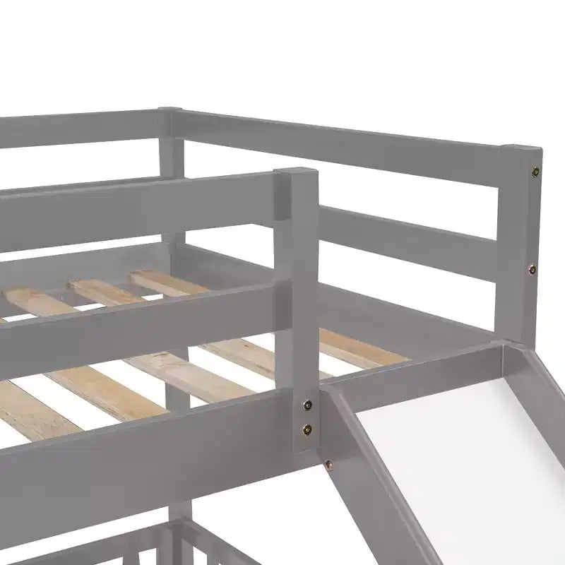Bellemave Twin Over Twin Bunk Bed with Convertible Slide & Ladder, Solid Pine Wood, Safety Guardrails, Space-Saving Design, White/Gray/Espresso