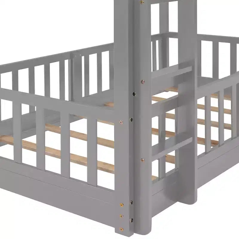 Bellemave Twin Over Twin Bunk Bed with Convertible Slide & Ladder, Solid Pine Wood, Safety Guardrails, Space-Saving Design, White/Gray/Espresso