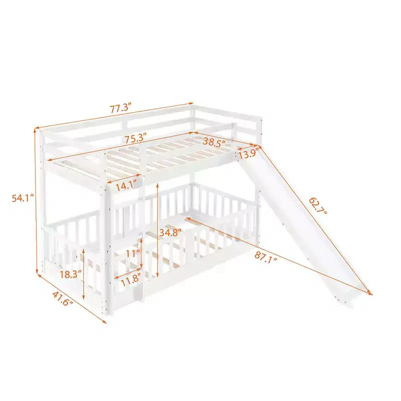 Bellemave Twin Over Twin Bunk Bed with Convertible Slide & Ladder, Solid Pine Wood, Safety Guardrails, Space-Saving Design, White/Gray/Espresso