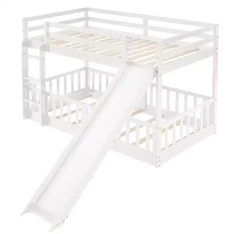 Bellemave Twin Over Twin Bunk Bed with Convertible Slide & Ladder, Solid Pine Wood, Safety Guardrails, Space-Saving Design, White/Gray/Espresso