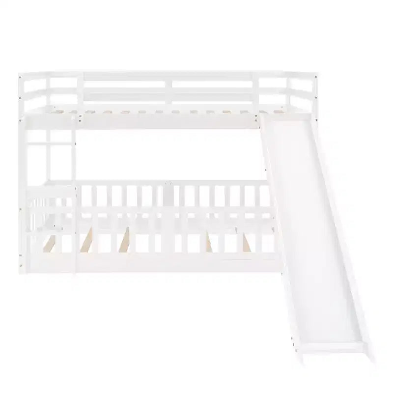 Bellemave Twin Over Twin Bunk Bed with Convertible Slide & Ladder, Solid Pine Wood, Safety Guardrails, Space-Saving Design, White/Gray/Espresso