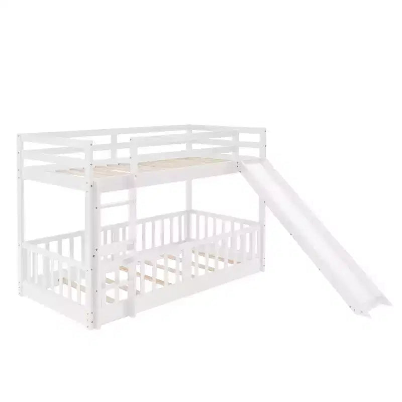Bellemave Twin Over Twin Bunk Bed with Convertible Slide & Ladder, Solid Pine Wood, Safety Guardrails, Space-Saving Design, White/Gray/Espresso