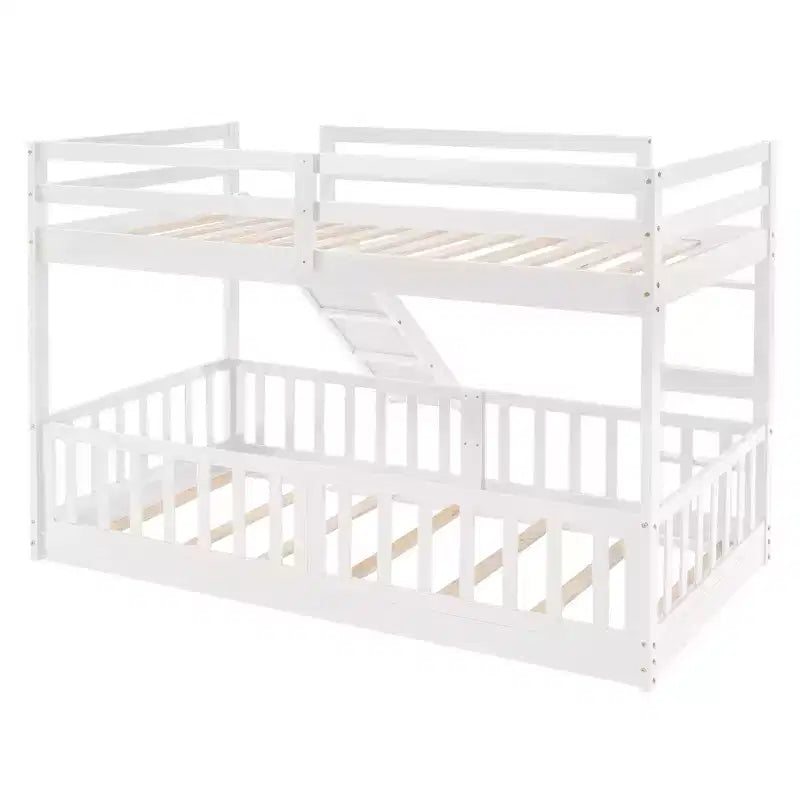 Bellemave Twin Over Twin Bunk Bed with Convertible Slide & Ladder, Solid Pine Wood, Safety Guardrails, Space-Saving Design, White/Gray/Espresso