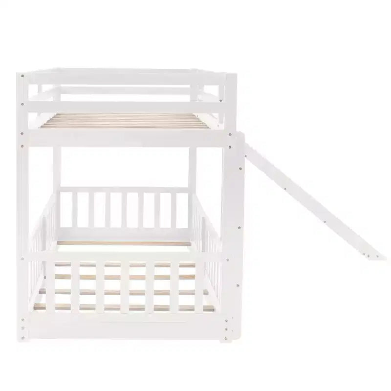 Bellemave Twin Over Twin Bunk Bed with Convertible Slide & Ladder, Solid Pine Wood, Safety Guardrails, Space-Saving Design, White/Gray/Espresso