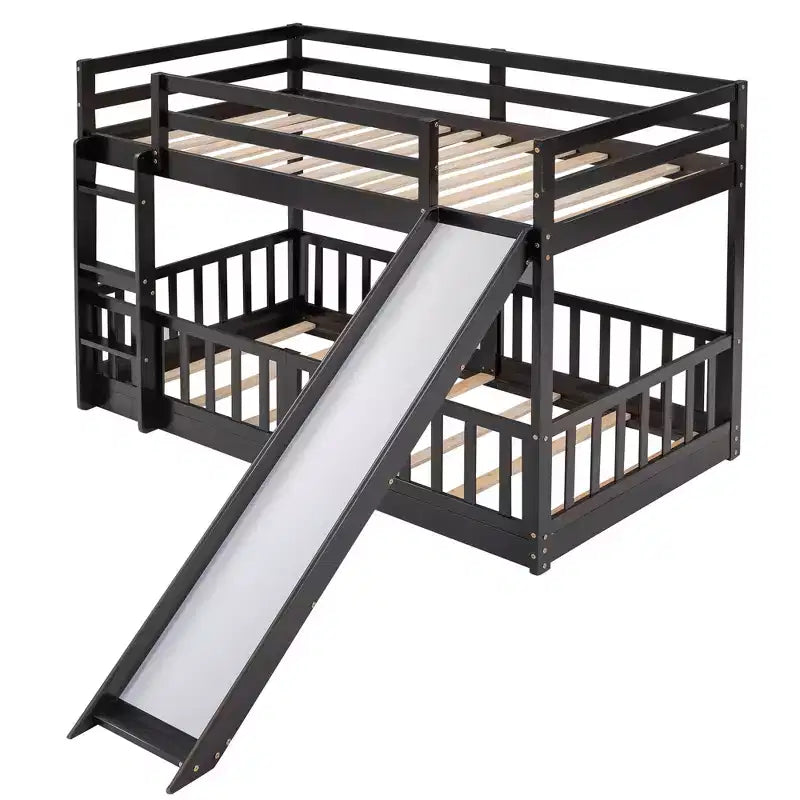 Bellemave Twin Over Twin Bunk Bed with Convertible Slide & Ladder, Solid Pine Wood, Safety Guardrails, Space-Saving Design, White/Gray/Espresso