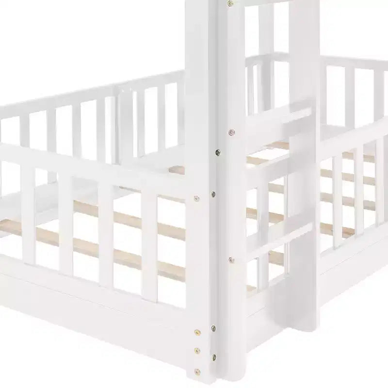 Bellemave Twin Over Twin Bunk Bed with Convertible Slide & Ladder, Solid Pine Wood, Safety Guardrails, Space-Saving Design, White/Gray/Espresso