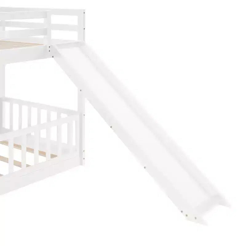 Bellemave Twin Over Twin Bunk Bed with Convertible Slide & Ladder, Solid Pine Wood, Safety Guardrails, Space-Saving Design, White/Gray/Espresso