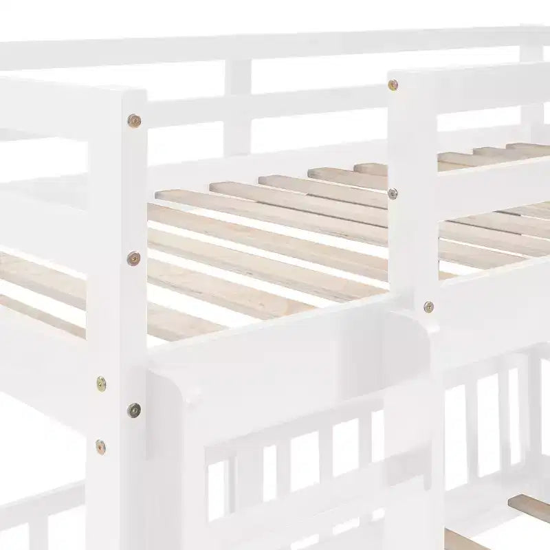 Bellemave Twin Over Twin Bunk Bed with Convertible Slide & Ladder, Solid Pine Wood, Safety Guardrails, Space-Saving Design, White/Gray/Espresso