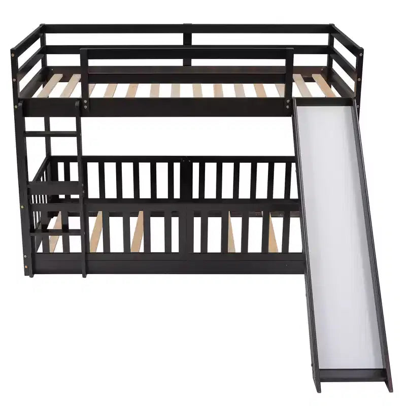 Bellemave Twin Over Twin Bunk Bed with Convertible Slide & Ladder, Solid Pine Wood, Safety Guardrails, Space-Saving Design, White/Gray/Espresso