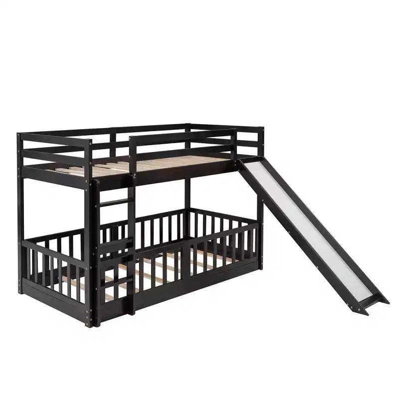 Bellemave Twin Over Twin Bunk Bed with Convertible Slide & Ladder, Solid Pine Wood, Safety Guardrails, Space-Saving Design, White/Gray/Espresso